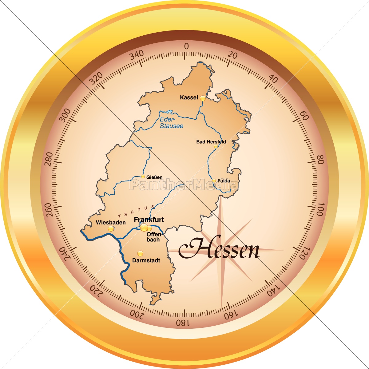 map of hesse as an overview map in gold - Royalty free image 