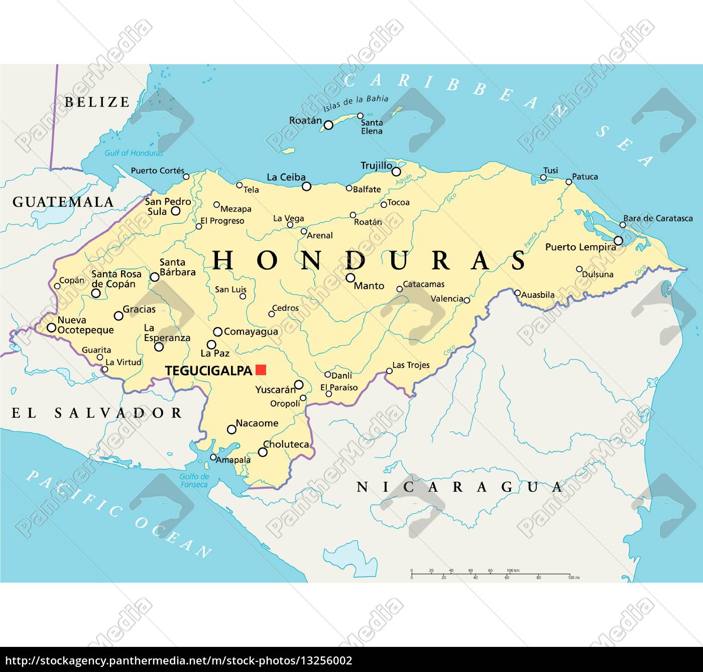 Honduras Political Map Stock Image PantherMedia Stock Agency