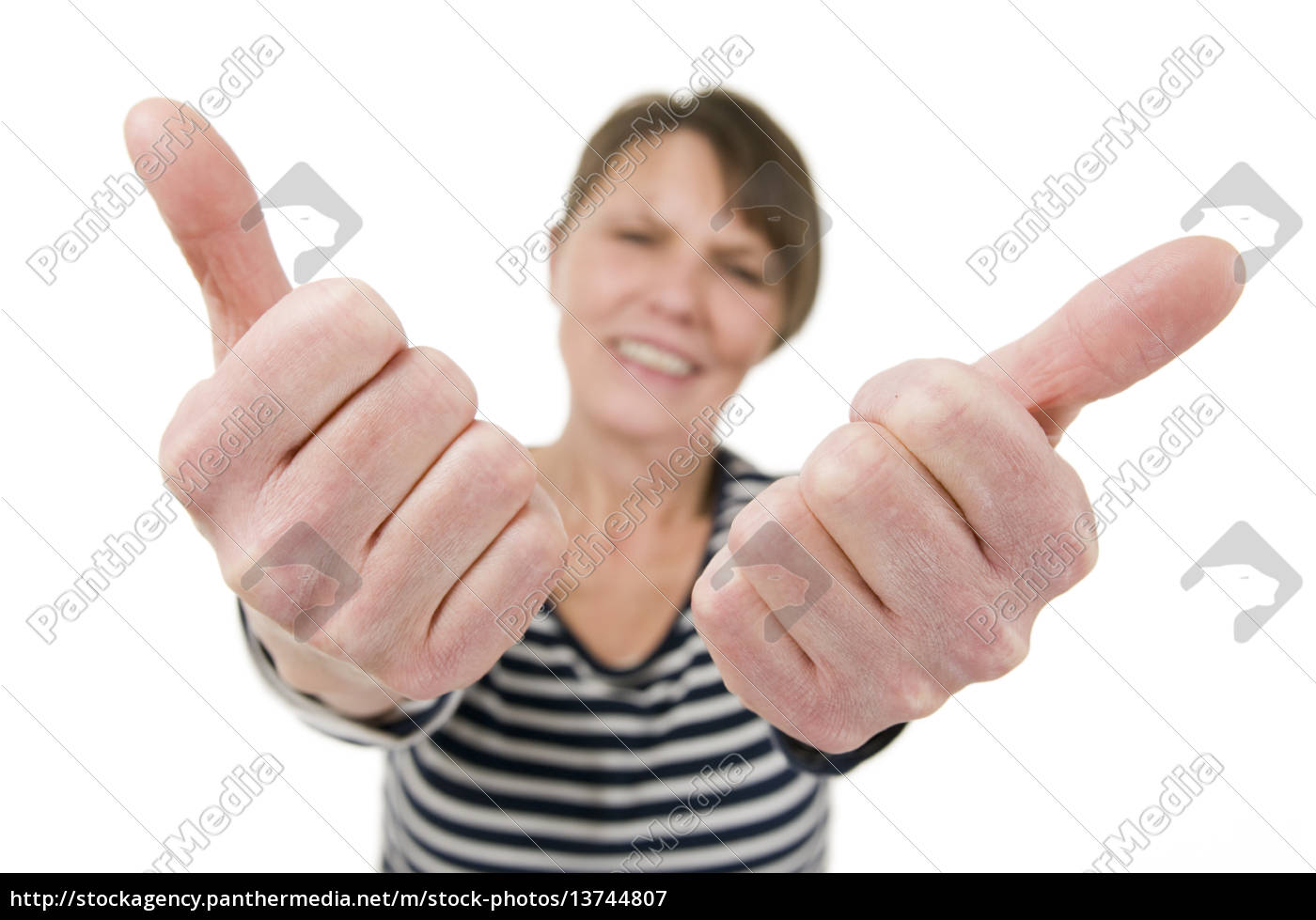 Mature Woman Double Thumbs Up Stock Photo 13744807