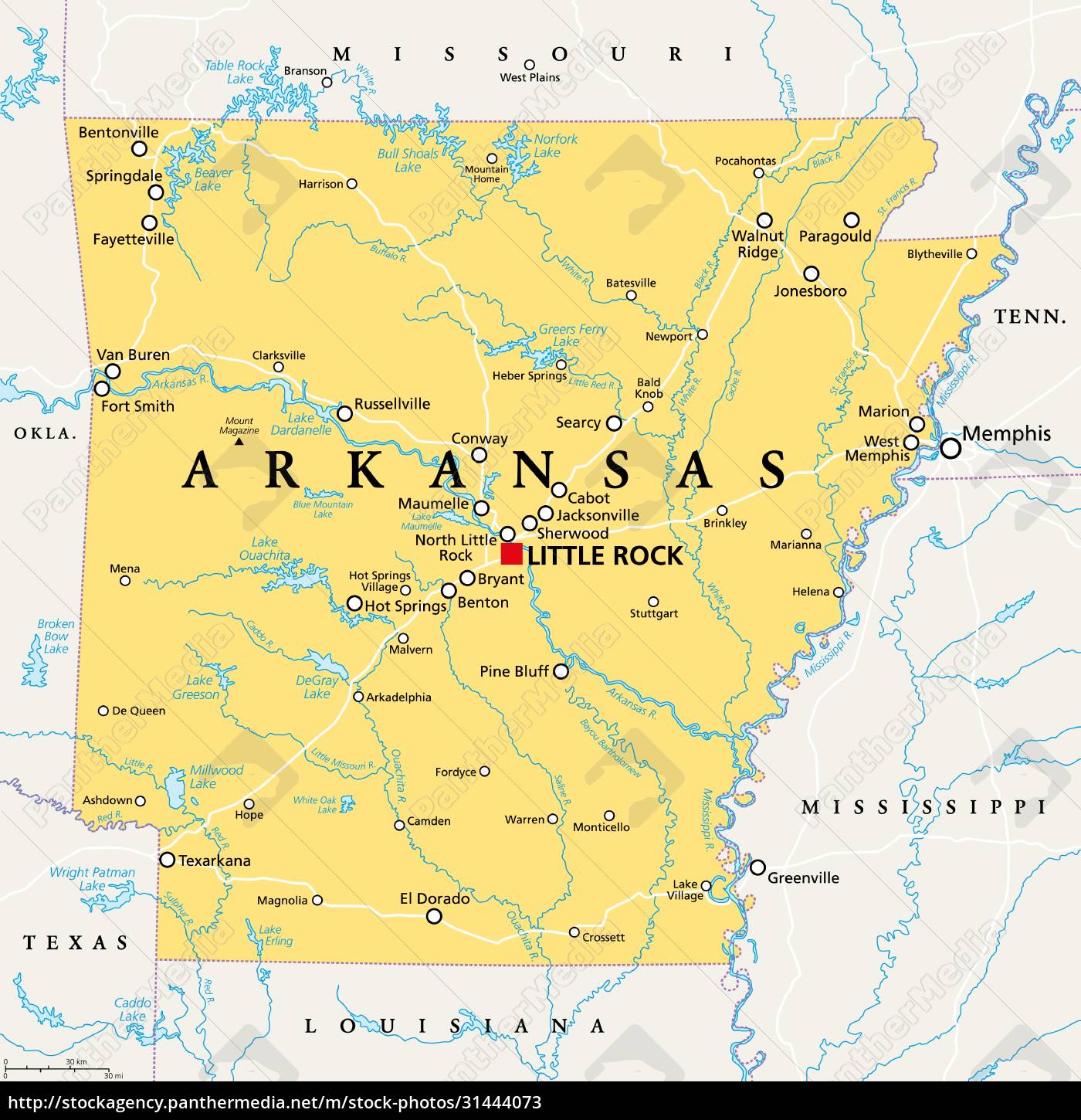 Arkansas AR political map US state nicknamed The - Stock Photo ...